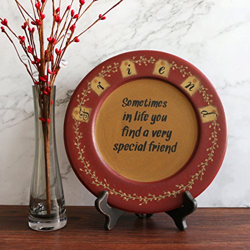 Cvhomedeco. Primitive Rustic Wood Decorative Plate Round Vintage Display Wooden Friend Plate Home Décor Art, 9-3/4 Inch #TOP1