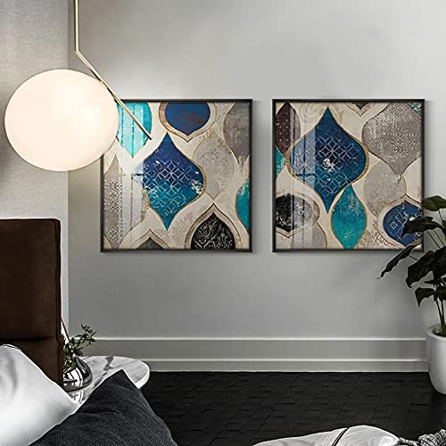 Affiche Toile Abstrait Bleu 50x50cm 2pcs Sans Cadre pour Salon Décoration