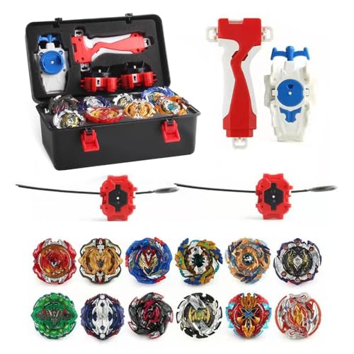 YANGUN Beyblade Burst, 12 Peonzas Giratorias, 3 Lanzadores y 1 Empuñadura con Caja de Almacenaje, Set de Batalla X, Peonzas Batalla con Lanzador Set