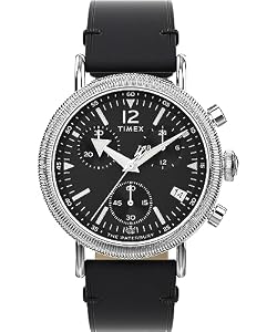 Timex Men's Waterbury Chronograph 40 mm Watch - Black Leather Two-Piece Quick Release Strap Black Dial Silver-Tone Case TW2W20600