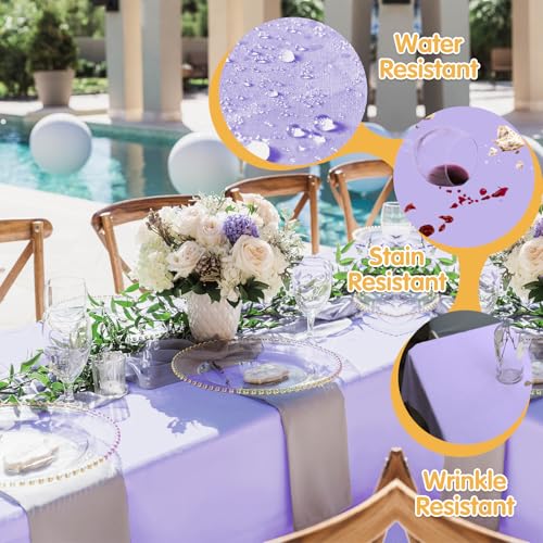 Image of BRILLMAX 10 Pack Lavender Tablecloths 60x102 Inch for 6ft Rectangle Tables | 150 GSM Polyester Fabric, 15 inch Standard Drop, Water, Stain & Wrinkle Resistant Cloth Cover for Wedding Reception Banquet Party
