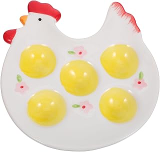 CLISPEED 5-Slot Easter Deviled Egg Serving Platter Ceramic - Chicken Shaped Porcelain Egg Holder Tray - Holiday Party Display Dish for Home Kitchen Family Use