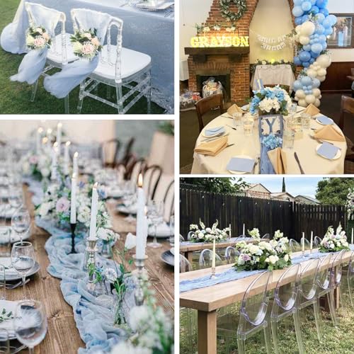 10 Pack Dusty Blue Cheesecloth Table Runner 35x120 Inch, Boho Rustic Semi Sheer Gauze Cheese Cloth Table Runner for Wedding Bridal Baby Shower Birthday Party Decor by BLUETOP - Image 5