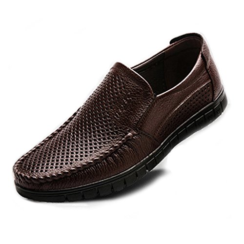 Classic Men's Shoes Genuine Leather Slip-on Flat Soft Sole Loafer (Perforation Optional)(Perforation Dark BN,10 M US)