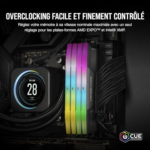 RAM DDR5 CORSAIR Vengeance RGB 48Go 2x24Go 6000MHz CL30 36 36 76 Éclairage RGB dynamique - vue 8