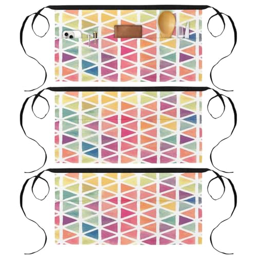 Tablier court de chef lot de 3 avec poches motif triangle coloré pour cuisine