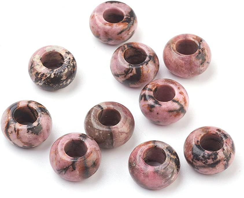 FASHEWELRY 50Pcs Natural Indian Agate European Beads 13-14mm Large Hole Rondelle Gemstone Space Beads for Snake Chain Bracelet Jewelry Making
