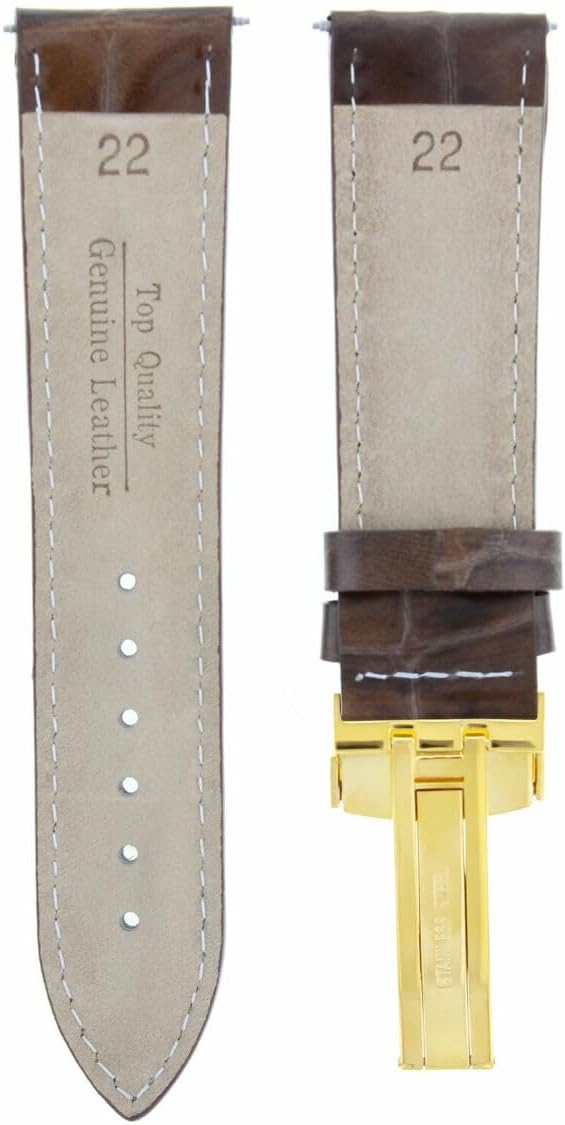 Ewatchparts 17-24mm Leather Watch Band Strap With Deployment Clasp Compatible With Rolex Gold
