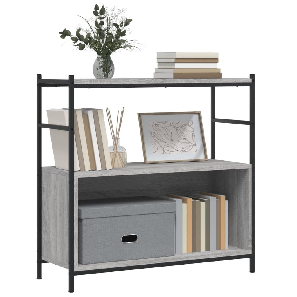 Estantería gris Sonoma 80 x 30 x 78,5 cm, estantería de pie de madera y hierro, estable estantería de oficina de estilo industrial, robusta estantería de salón para libros y decoración