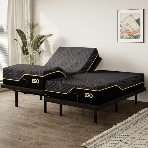 EGOHOME Split King Adjustable Bed Frame and 14' Memory Foam Mattress, Independent Head and Foot...