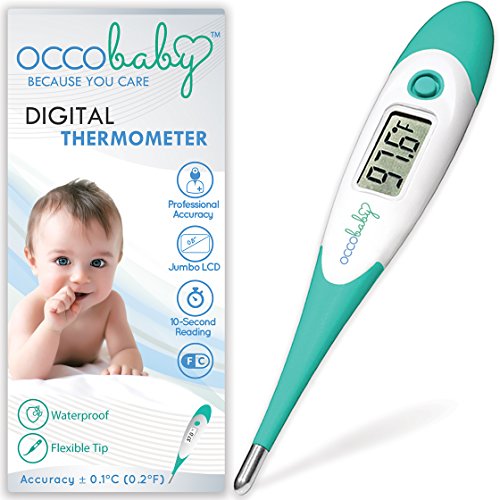 OCCObaby Clinical Digital Baby Thermometer – LCD, Flexible Tip, 10 Second Quick Accurate Fever Read Rectal Oral & Underarm Use – Waterproof Thermometer for Infants & Toddlers