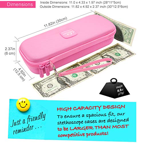 Image of PROHAPI Hard Stethoscope Case, Large Stethoscope Carrying Case with ID Slot, Compatible with 3M Littmann /ADC /Omron /MDF Stethoscope Includes Mesh Pocket for Nurse Accessories (Sakura Pink)