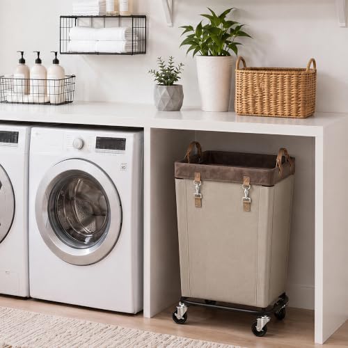 Image of StorageWorks Laundry Hamper with Wheels, Rolling Laundry Basket, Dirty Clothes Hamper for Hotel, Home, Closet, Dorm (Light Khaki, 110L)