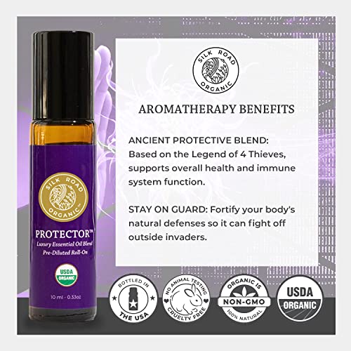 Organic Protector Essential Oil Immunity Blend Roll On, Based On Thieves Oil Legend, 100% Pure Usda Certified Health Shield Aromatherapy - 10 Ml Roller By Silk Road Organic #TOP3