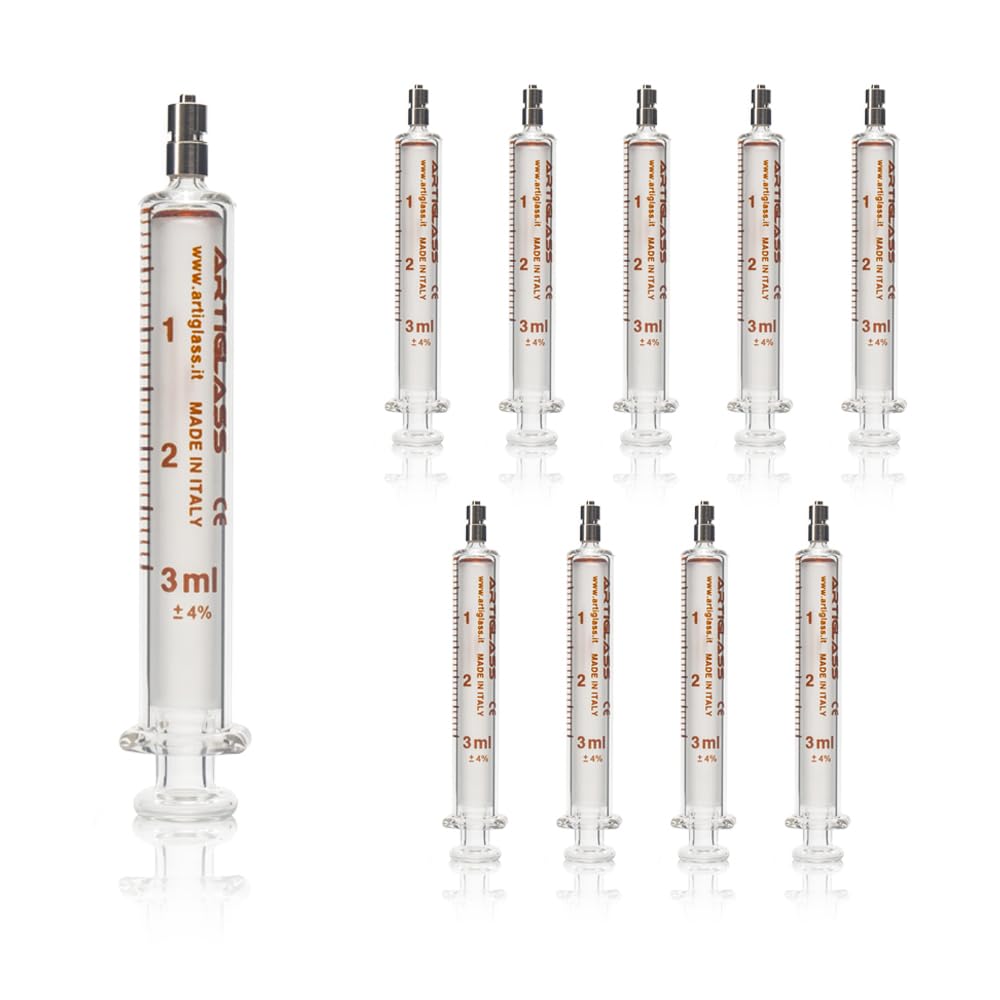 Kit 10 Siringhe in Vetro 3 ml con Punta Luer Lock per Uso Tecnico Riutilizzabile, Siringa Alta Precisione per Laboratorio Resistente a Oli, Inchiostri, Vernici, Made in Italy