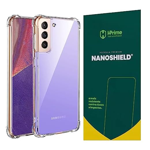 Kit Capa Capinha Para Samsung Galaxy S21 Normal Tela de 6.2 Case Air Anti Impacto Transparente + Película Hprime Nanoshield (Transparente + Hprime Nanoshield)