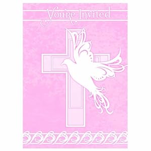 Duif Cross doop uitnodigingen Pack van 8 – Roze