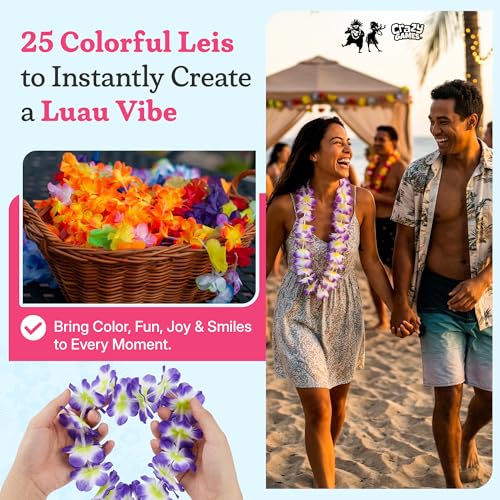 image for Crazy Games 25 Count Hawaiian Leis Set Bulk for Kids & AdultsTropical 