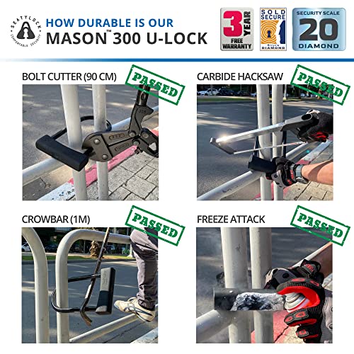 Seatylock Mason Bike U Lock - Patented Heavy Duty Anti Theft Diamond Security Bicycle Lock - Super Wide Safety Master Tool Ulock With Keys For Electric Bikes Scooters And Motorcycles (11.8 Inch) #TOP3