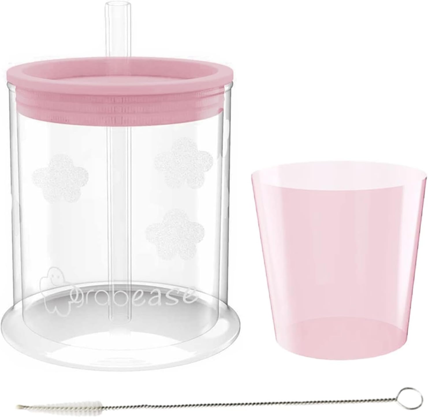 grabease Transition Sippy Cup Set - Sippy Cups for Toddlers - Spill-Proof Straw Tumbler with Cleaning Brush - Phthalate & PVC-Free Silicone Design for Baby Feeding Essentials - 4 & 1.5 fl oz, Blush