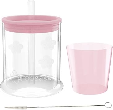 grabease Transition Sippy Cup Set - Sippy Cups for Toddlers - Spill-Proof Straw Tumbler with Cleaning Brush - Phthalate & PVC-Free Silicone Design for Baby Feeding Essentials - 4 & 1.5 fl oz, Blush
