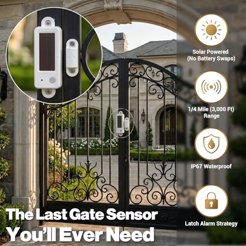 Image of YoLink Solar Outdoor Door Sensor IP67 Weatherproof Gate Sensor with 2,000ft Long Range, No Battery Changes, Real-Time Alerts & Open Reminders, YoLink Hub Required, YS7717