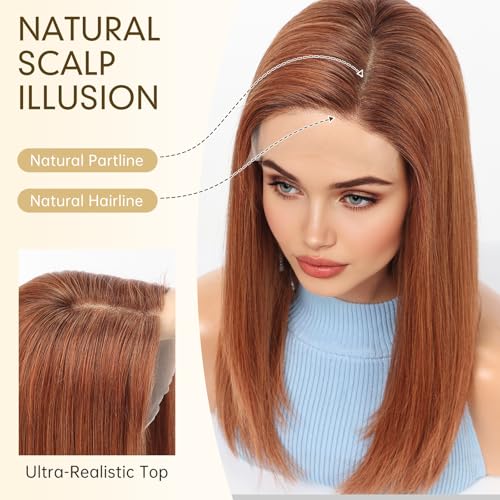 Image of KKU 100% Human Hair Wig, Lace Front Wigs Human Hair Side Part,Ginger Wig Human Hair, Real Human Hair Wigs for Women(16Inch)