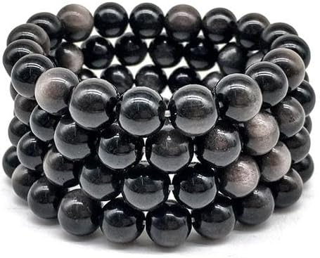 Natural Crystal Sliver Obsidian Healing Gemstone Beads Jewelry 12mm for Men Women 1pc