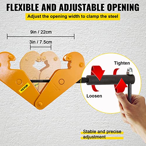 Bestequip 2200Lbs/1Ton Capacity Beam Clamp I Beam Lifting Clamp 3Inch-9Inch Opening Range Beam Clamps For Rigging Heavy Duty Steel Beam Clamp Tool Beam Hangers For Lifting Rigging(Yellow) #TOP3