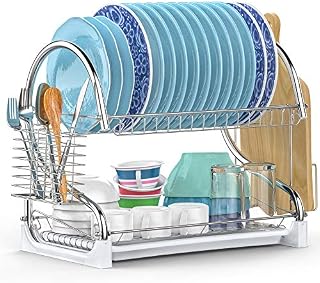Dish Rack, Cambond 2 Tier Dish Drying Rack with Drain Board, Utensil Holder