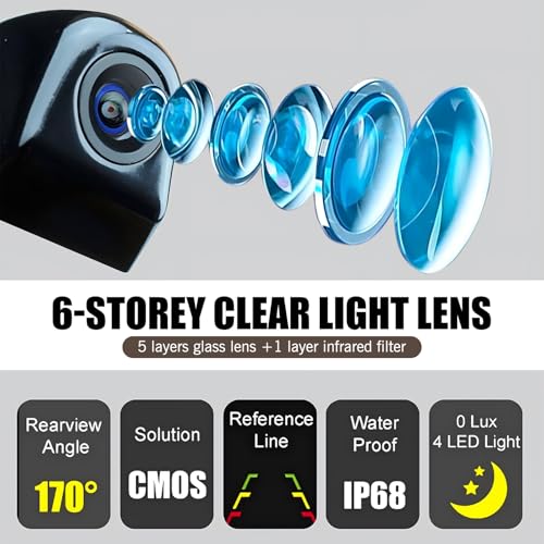 Image of 1 PC Car Rear View Camera, 1.14 inch x 1.3 inch x 0.39 inch Metal 170 Degree Wide Angle IP68 Waterproof Four Pin Ultra High Definition Night Vision Reversing Camera, Universal for Cars (Black)