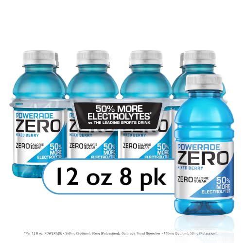 Image of POWERADE Electrolyte Enhanced Zero Sugar Mixed Berry Sports Drink, 12 Ounce (Pack of 8)