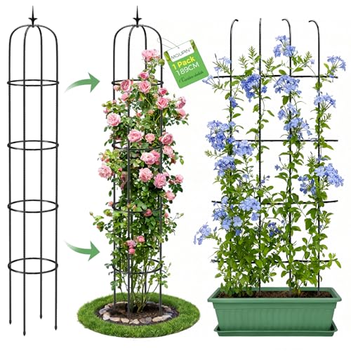 MQUPIN Treillis de Jardin pour Plantes Grimpantes,189CM Noir Tour Jardin Obélisque Treillis Métal Antirouille Plante Pot Support Escalade pour Intérieur...