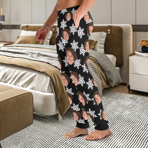 Personalized Photo Face For Mens Sleepwear Photo Face Snowflakes White Custom Pajama Pants for Gifts with Pockets3