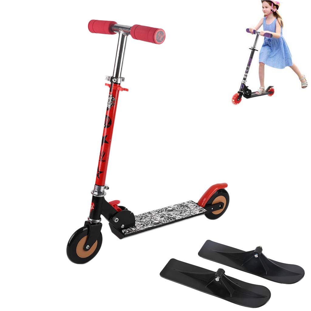 Sled Scooter, 2 in 1 Folding Aluminum Snow Scooter Children's Sliding Scooter for All Ages