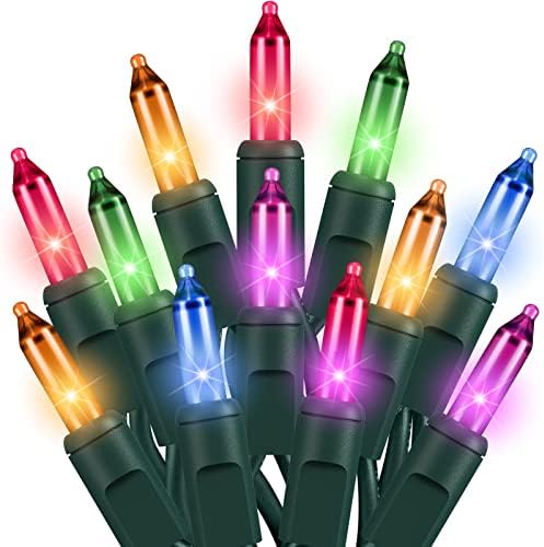 Dirnun Christmas Lights Multicolor 100 Count Incandescent Light UL Certified Connectable Christmas Tree Lights with Green Wires for Indoor Outdoor Xmas, Wedding, Holiday, Party, Home Decorations