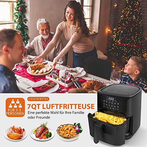 CROWNFUL Luftfritteuse 6,2L, XXL Heißluftfriteuse Elektrische 8 in 1 Öllose Herd, Heissluft Fritteusen mit LCD Touchscreen und 8 Voreinstellungen, präzise Temperaturregelung, Nonstick Korb – Bild 7