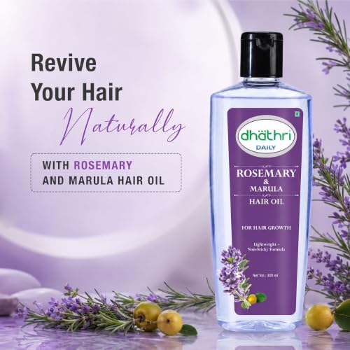 Image of Dhathri Rosemary and Marula Hair Oil with Sesame & Coconut Oil | Promotes Hair Growth & Thickness | Reduces Breakage | Non-Sticky, Lightweight Ayurvedic Hair Oil | All Hair Types, 300ml