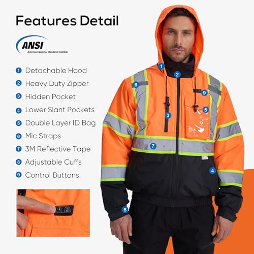 SRsafety Safety Heated Jacket,Waterproof Safety Jacket for Men with Pockets, Reflective High Visibility Safety Heated Jackets — view 4
