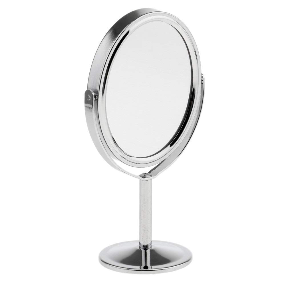 FLYIODFCXV Cosmetic mirror, Table Mirror Magnification Tabletop Vanity Stand Oval Two-Side Makeup Dual Side Desktop Mirrors(Silver)