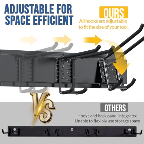 Volitaous-64Inch-Garage-Garden-Tool-Organizer-Wall-Mount-Heavy-Duty-Garage-Storage-Rack-Adjustable-Mix-12PC-Metal-Hooks-for-Yard-Tool-Organizer-Garden-Tool-Rack-Max-400Lbs