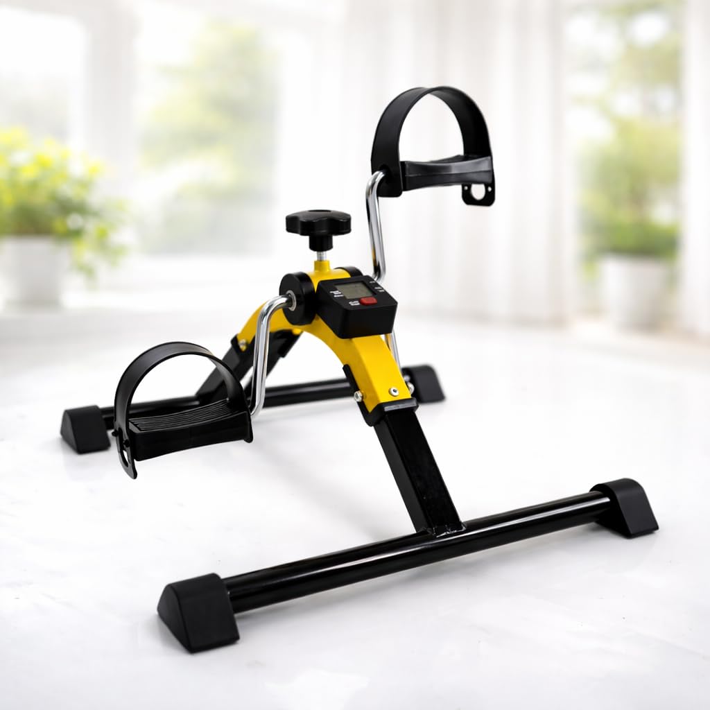 Mini Pedal Exercise Cycle – Portable Under Desk Bike with Adjustable Resistance, LCD Monitor, Non-Slip Base for Arm & Leg Workout, Home & Office Fitness Trainer (Yellow/Black)-image-35