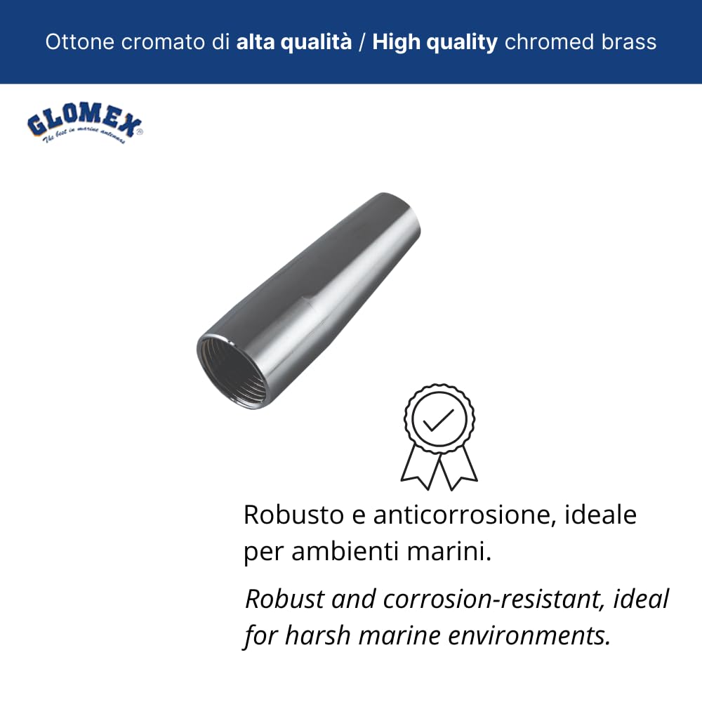 Glomex – Boccola Adattatore RA358 in Ottone Cromato, Filettatura 5/8″x24 a 1″x14, per Antenne Glomex RA300 e RA304