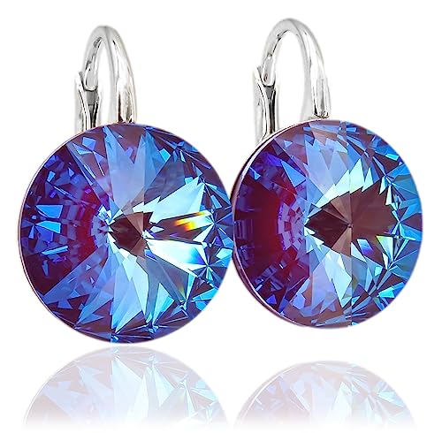 Boucles d'oreilles argent 925 Arande cristaux autrichiens originaux burgundy
