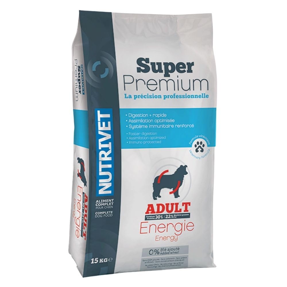 NUTRIVET - Super Premium - Adulte Energie - Croquettes sans Blé - Chien - Riche en Protéines Animales - 15 kg