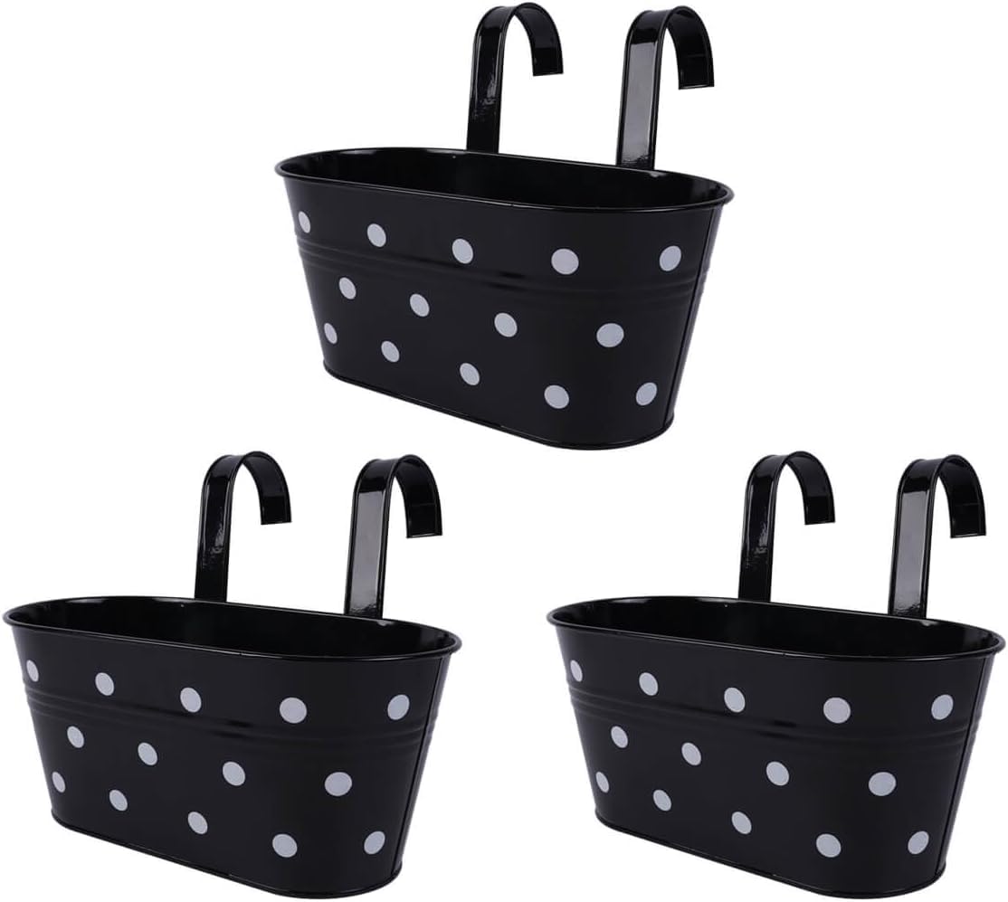 PRIME KRAFTS Pack of 3 Hanging Flowerpot Bucket, Railing Oval Planter with Drainage Hole and Detachable Hooks for Indoor and Outdoor Planters (Black Polka Dot) (B0D3WSJYCS) Amazon Price History, Amazon Price Tracker
