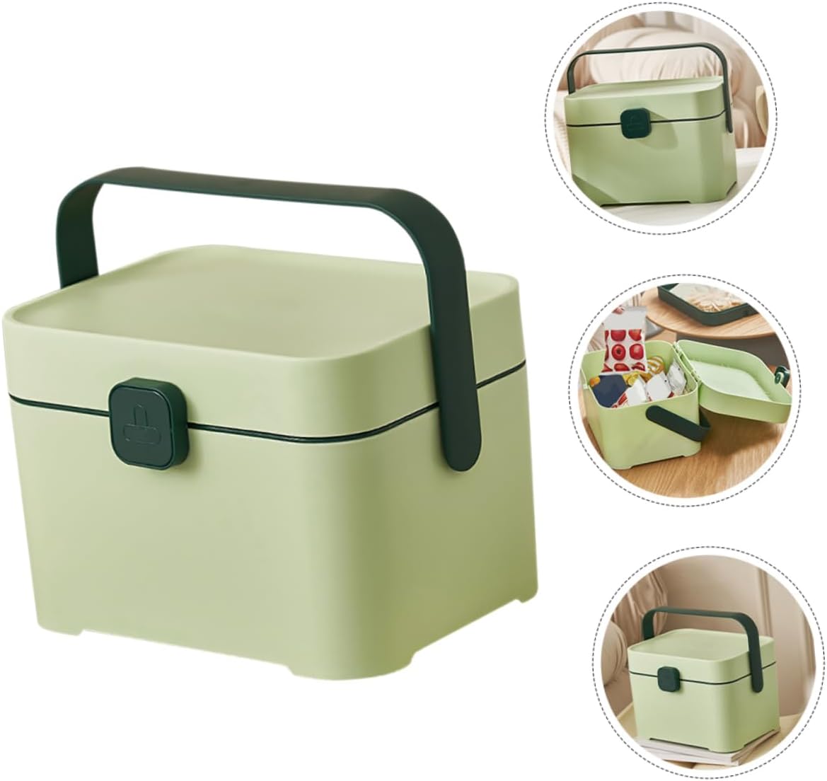 Portable Makeup Vanity Organizer Multifunctional Storage Box for Cosmetics Office Supplies and Tools Handheld Design for Travel and Home Use Large Capacity Container Green
