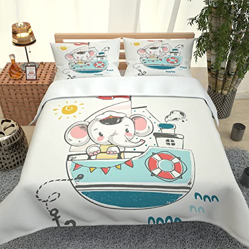 3D Elefante Animal Gris Funda De Edredón De Diseño, Juego De Ropa De Cama De Microfibra, 135x200Cm, Juego De Ropa De Cama Individual Y Funda De Almohada De 50x75Cm, con Cremallera, 3 Piezas Cover