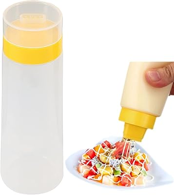 Agatige 10oz Ketchup Squeeze Bottles, 4-hole Plastic Resin Condiment Bottle with Leak Proof Flip Lid for BBQ Sauce Salad Dressing Olive Oil Mustard Mayo (Yellow)