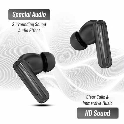 Image of AROMA TWS1 Pulse V5.4 True Wireless Earbuds, Shiny Black | Bluetooth Headphones, Up to 60H Playtime, ENC, Fast Charging, Heavy Bass